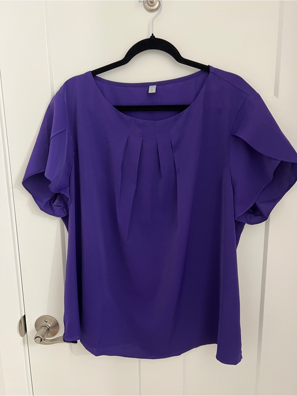 Women's Dark Purple Pleated Short-Sleeve Blouse